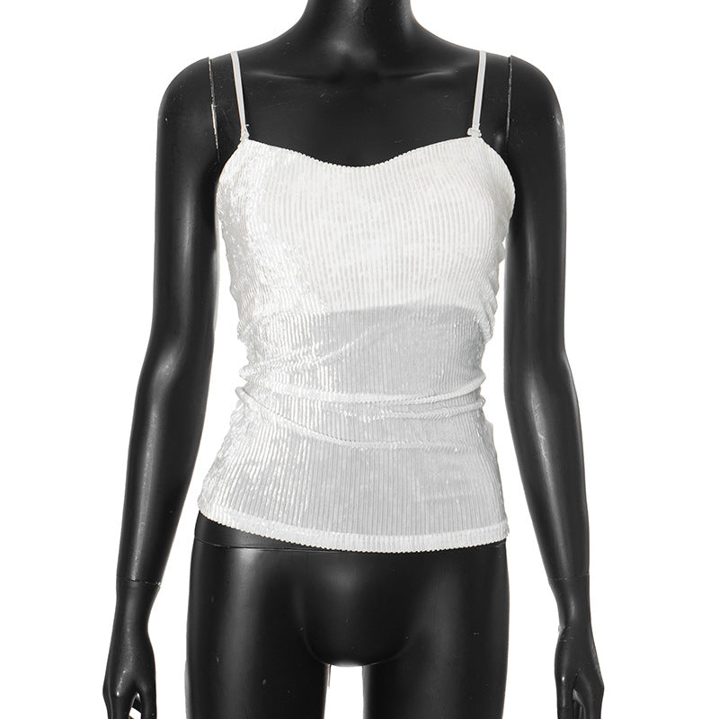 Chic Fall Nights: Adjustable Stretch Corduroy Backless Cami Top