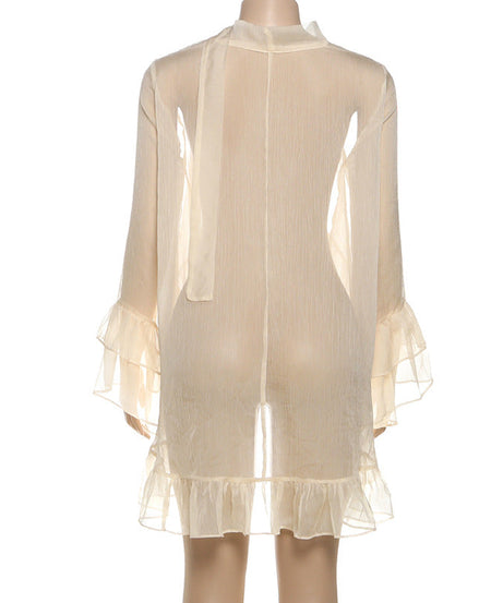 Boho Chic Sheer Ruffle Blouse - Flowy Tiered Bell Sleeve Top for Fall