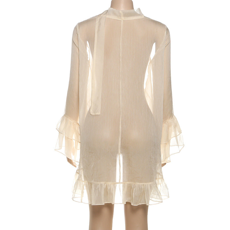 Boho Chic Sheer Ruffle Blouse - Flowy Tiered Bell Sleeve Top for Fall
