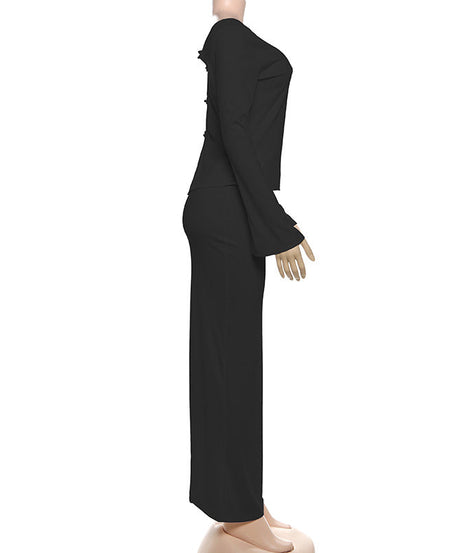 Luxe Ribbed Knit Long Sleeve Top & Maxi Skirt Set - Effortless Fall/Winter White Co-ord