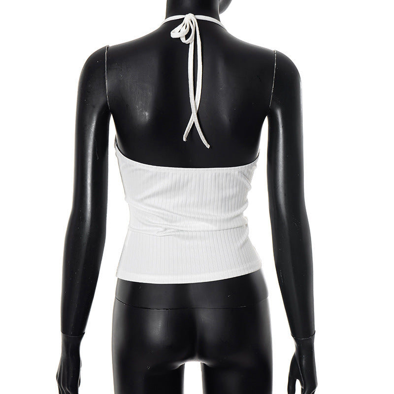 Effortless White Ribbed Halter Top with Beaded Straps - Your Chic Fall Layering Essential