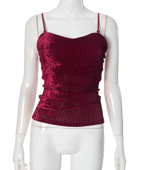 Chic Fall Nights: Adjustable Stretch Corduroy Backless Cami Top