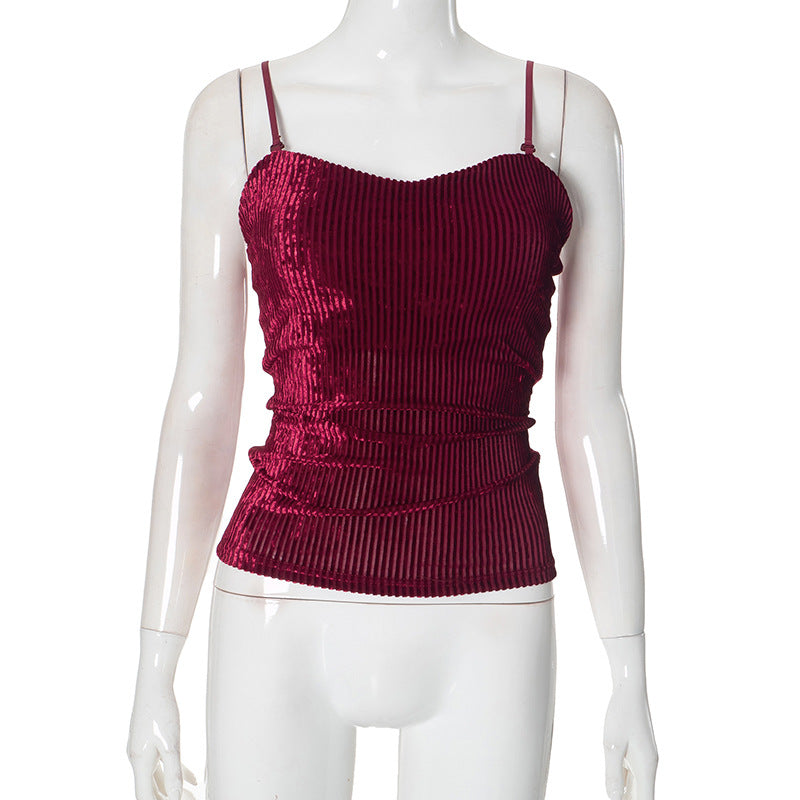 Chic Fall Nights: Adjustable Stretch Corduroy Backless Cami Top