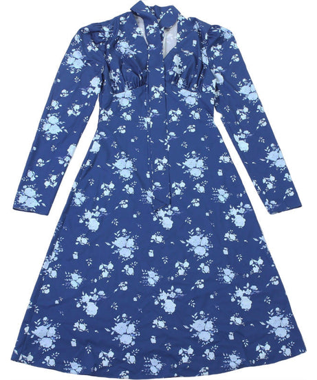 Chic Blue Floral Mock Neck Midi Dress | Elegant Long Sleeve Fall Fashion