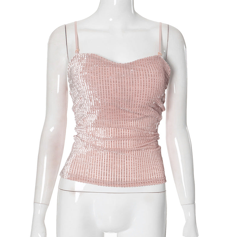 Chic Fall Nights: Adjustable Stretch Corduroy Backless Cami Top