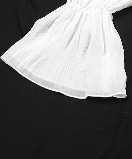 Ethereal Fall Dream: Halter Ruched Mini Dress with Off-Shoulder Flowy Sleeves