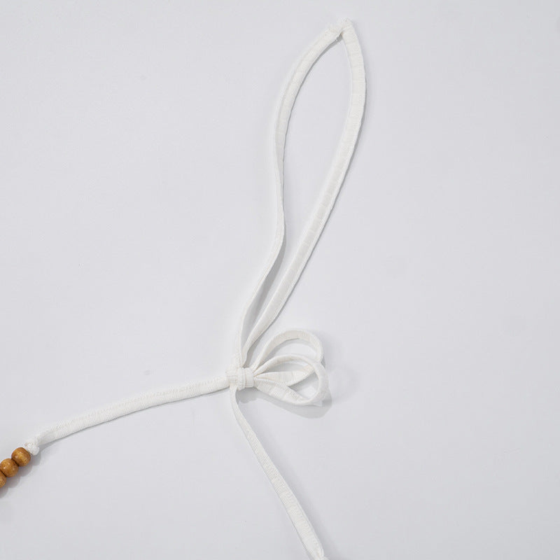 Effortless White Ribbed Halter Top with Beaded Straps - Your Chic Fall Layering Essential