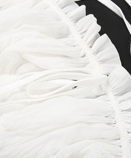 Ethereal Fall Dream: Halter Ruched Mini Dress with Off-Shoulder Flowy Sleeves