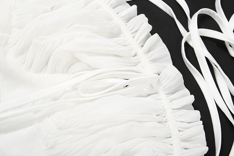 Ethereal Fall Dream: Halter Ruched Mini Dress with Off-Shoulder Flowy Sleeves