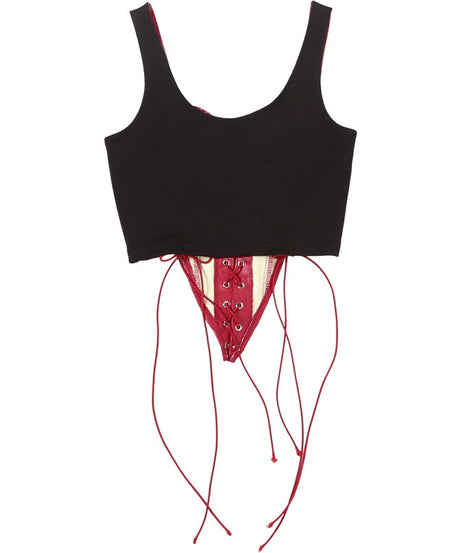 Fierce Red Faux Leather Lace-Up Corset Top - Fall Party & Halloween Statement