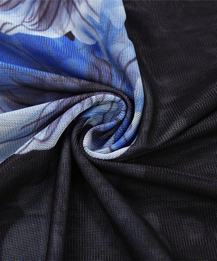 Sultry Blue Floral Mesh Maxi Dress - Sheer Cami Gown for Fall Nights & Tropical Escapes