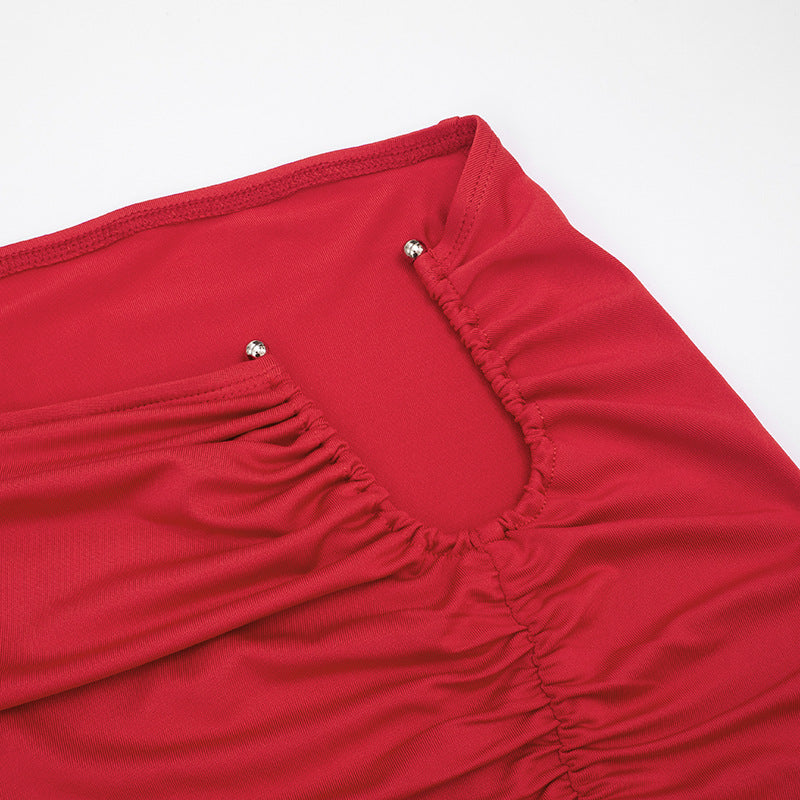 Red Hot Ruched Cutout Crop Top & Draped Mini Skirt Set - Your Fall Night Out & Halloween Party Essential