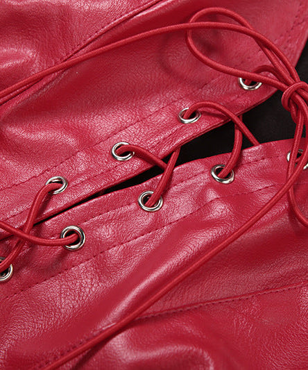 Fierce Red Faux Leather Lace-Up Corset Top - Fall Party & Halloween Statement