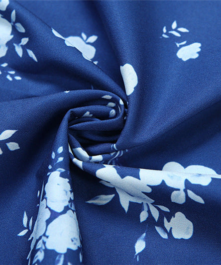 Chic Blue Floral Mock Neck Midi Dress | Elegant Long Sleeve Fall Fashion