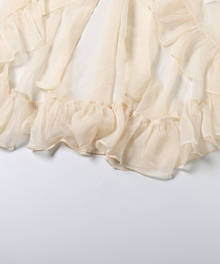 Boho Chic Sheer Ruffle Blouse - Flowy Tiered Bell Sleeve Top for Fall