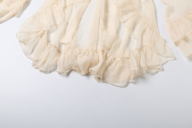 Boho Chic Sheer Ruffle Blouse - Flowy Tiered Bell Sleeve Top for Fall