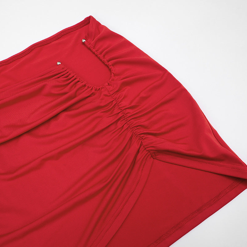 Red Hot Ruched Cutout Crop Top & Draped Mini Skirt Set - Your Fall Night Out & Halloween Party Essential