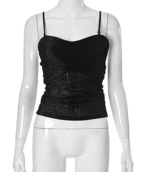 Chic Fall Nights: Adjustable Stretch Corduroy Backless Cami Top