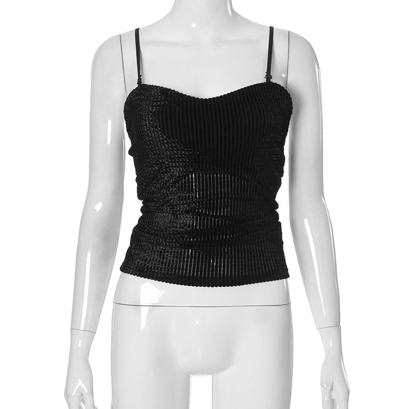 Chic Fall Nights: Adjustable Stretch Corduroy Backless Cami Top