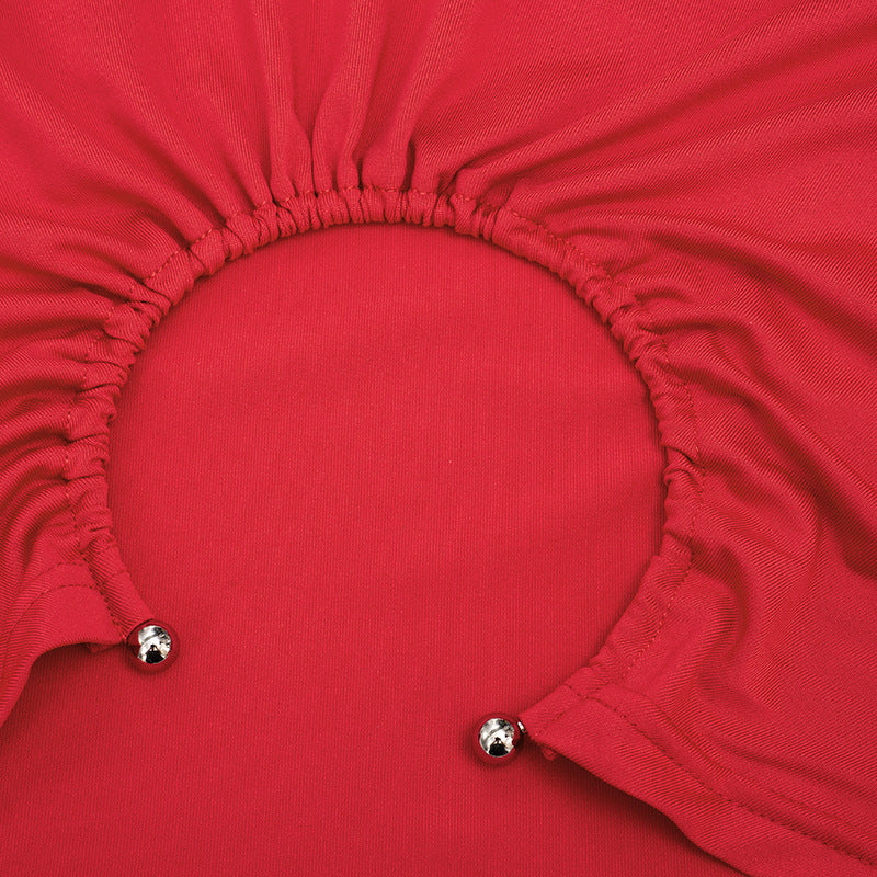 Red Hot Ruched Cutout Crop Top & Draped Mini Skirt Set - Your Fall Night Out & Halloween Party Essential