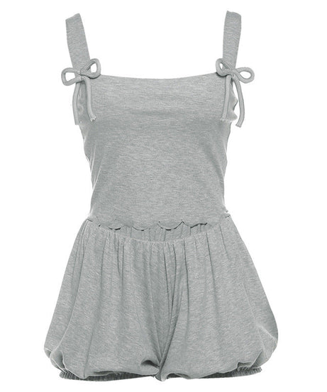 Cozy Chic Bowknot Square Neck Romper | Fall Bubble Shorts Loungewear