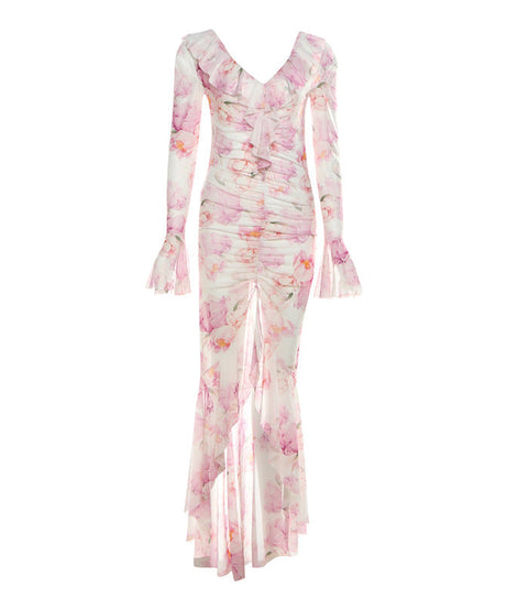 Dreamy Ruffled Floral Mesh Maxi Dress - Your Elegant Pick for Fall Events & Holiday Getaways