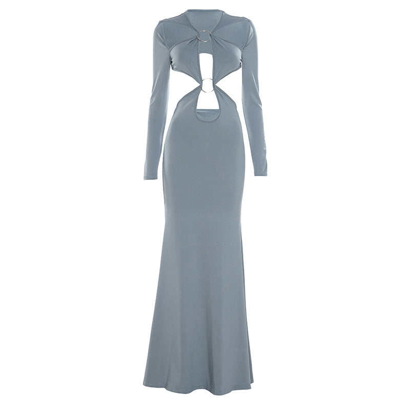 Showstopping O-Ring Cut-Out Long Sleeve Maxi Dress - Glamorous Fall & Holiday Party Gown