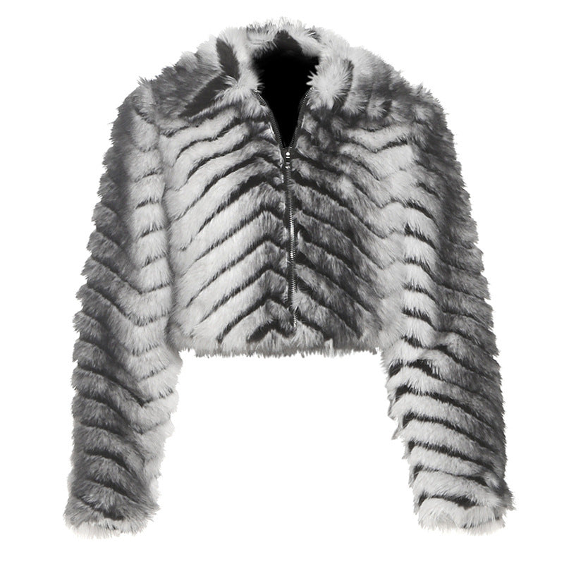 Wild Chic: Cropped Zebra Faux Fur Zip-Up Jacket - Your Ultimate Fall & Holiday Statement