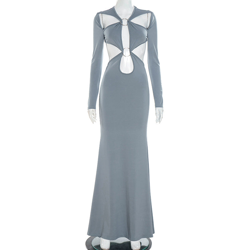 Showstopping O-Ring Cut-Out Long Sleeve Maxi Dress - Glamorous Fall & Holiday Party Gown