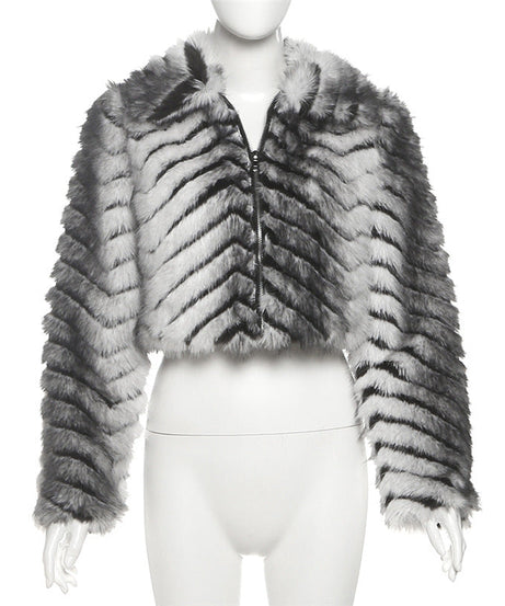 Wild Chic: Cropped Zebra Faux Fur Zip-Up Jacket - Your Ultimate Fall & Holiday Statement