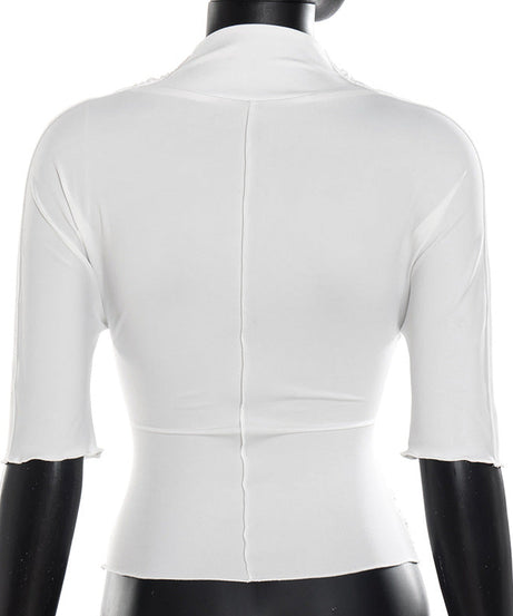 Chic Fall Essential: Flattering White Ruched Cross-Front 3/4 Sleeve Top