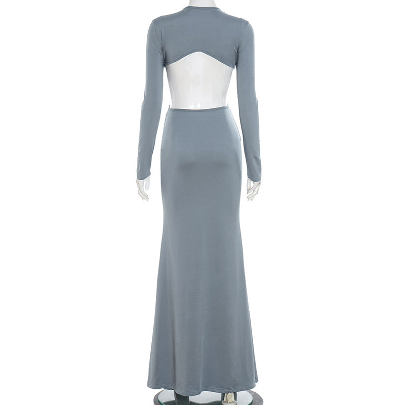 Showstopping O-Ring Cut-Out Long Sleeve Maxi Dress - Glamorous Fall & Holiday Party Gown