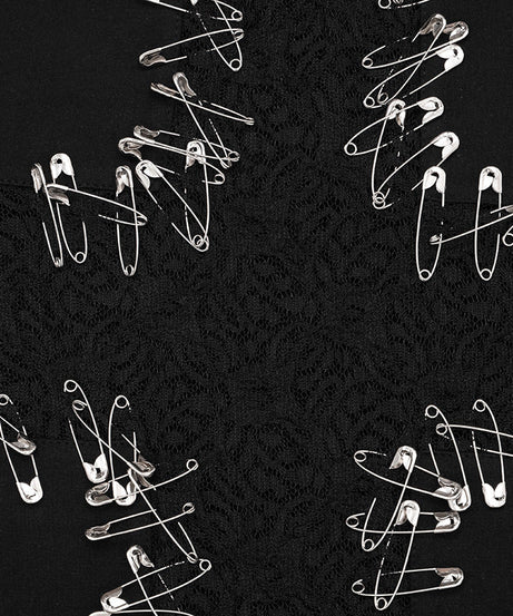 Edgy Safety Pin Cross Long Sleeve Top - Gothic Punk Fall Fashion & Halloween Ready