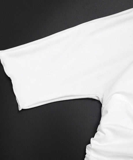 Chic Fall Essential: Flattering White Ruched Cross-Front 3/4 Sleeve Top