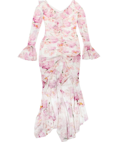 Dreamy Ruffled Floral Mesh Maxi Dress - Your Elegant Pick for Fall Events & Holiday Getaways