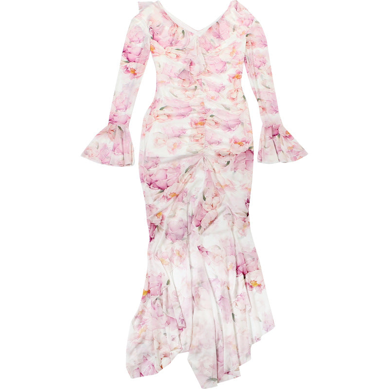 Dreamy Ruffled Floral Mesh Maxi Dress - Your Elegant Pick for Fall Events & Holiday Getaways