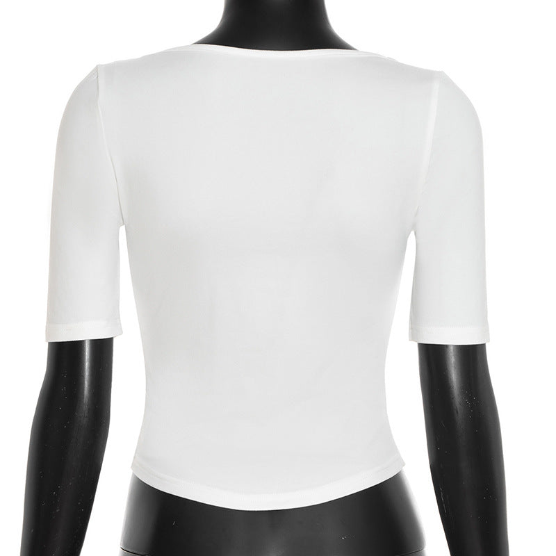 Fall Chic: Women's Square Neck Lace Tie-Front Top - Your Versatile Autumn Essential