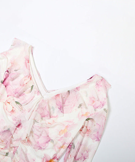 Dreamy Ruffled Floral Mesh Maxi Dress - Your Elegant Pick for Fall Events & Holiday Getaways