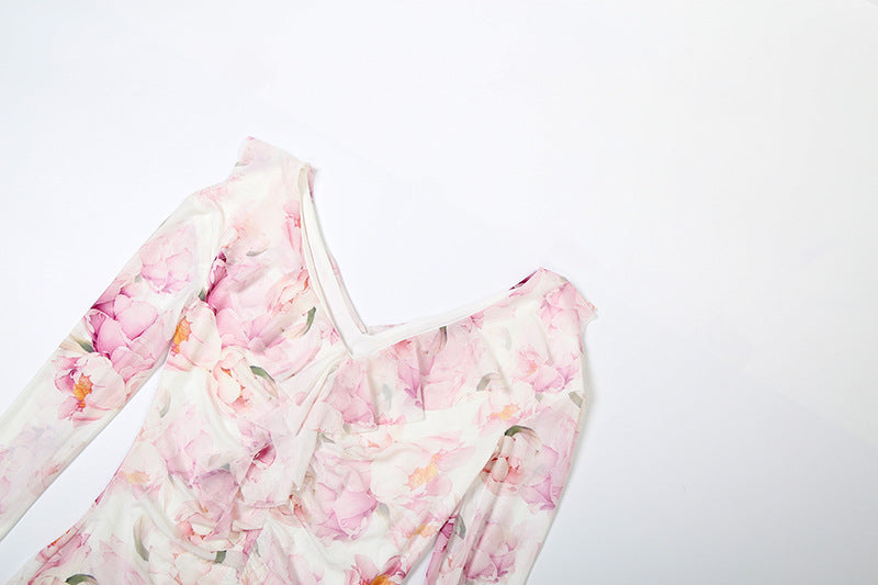 Dreamy Ruffled Floral Mesh Maxi Dress - Your Elegant Pick for Fall Events & Holiday Getaways