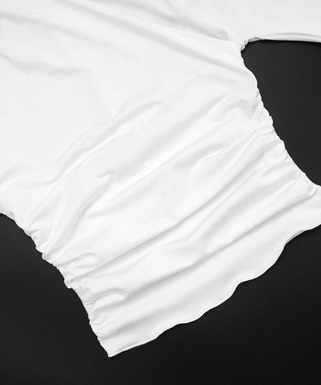 Chic Fall Essential: Flattering White Ruched Cross-Front 3/4 Sleeve Top