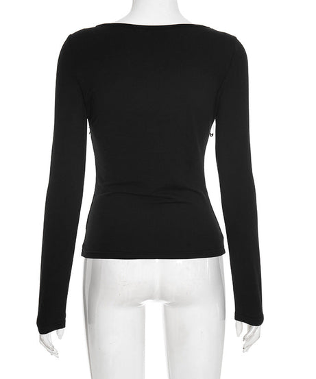 Edgy Safety Pin Cross Long Sleeve Top - Gothic Punk Fall Fashion & Halloween Ready