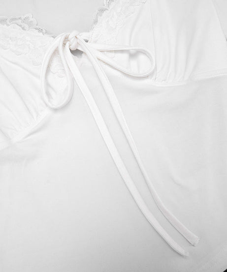 Fall Chic: Women's Square Neck Lace Tie-Front Top - Your Versatile Autumn Essential