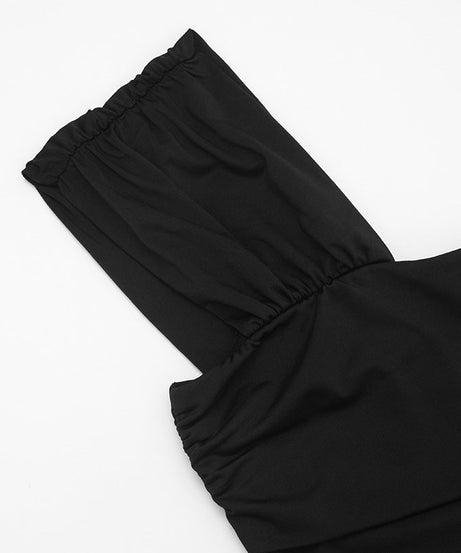 Chic Black One-Shoulder Ruched Mini Dress with Gold Ring & Statement Sash | Perfect for Fall Parties & Nights Out