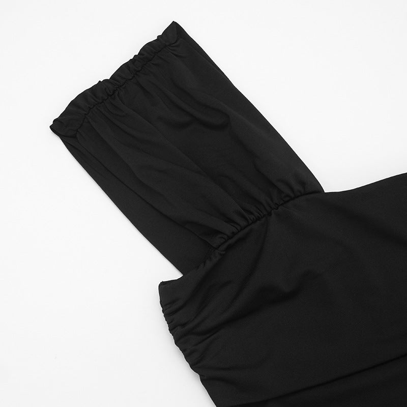 Chic Black One-Shoulder Ruched Mini Dress with Gold Ring & Statement Sash | Perfect for Fall Parties & Nights Out