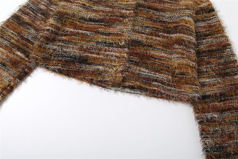 Cozy Autumn Chic: Women's Fuzzy Knit Two-Piece Mini Skirt Set | Effortless Fall Style