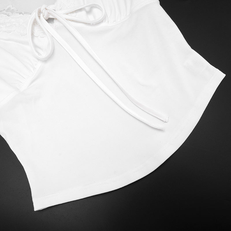 Fall Chic: Women's Square Neck Lace Tie-Front Top - Your Versatile Autumn Essential