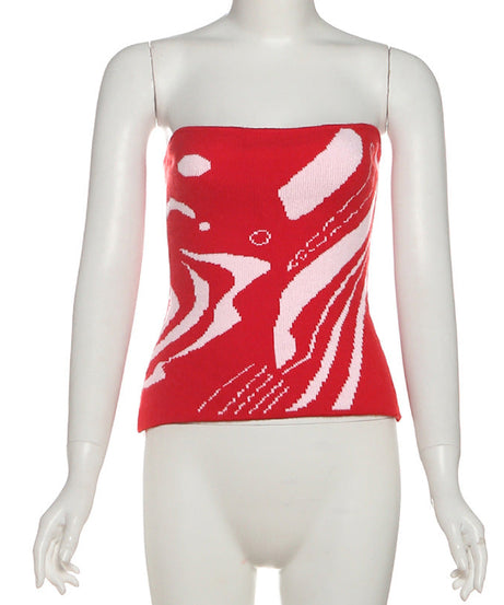 Vibrant Red Swirl Knit Tube Top – Your Fall Fashion & Holiday Party Statement