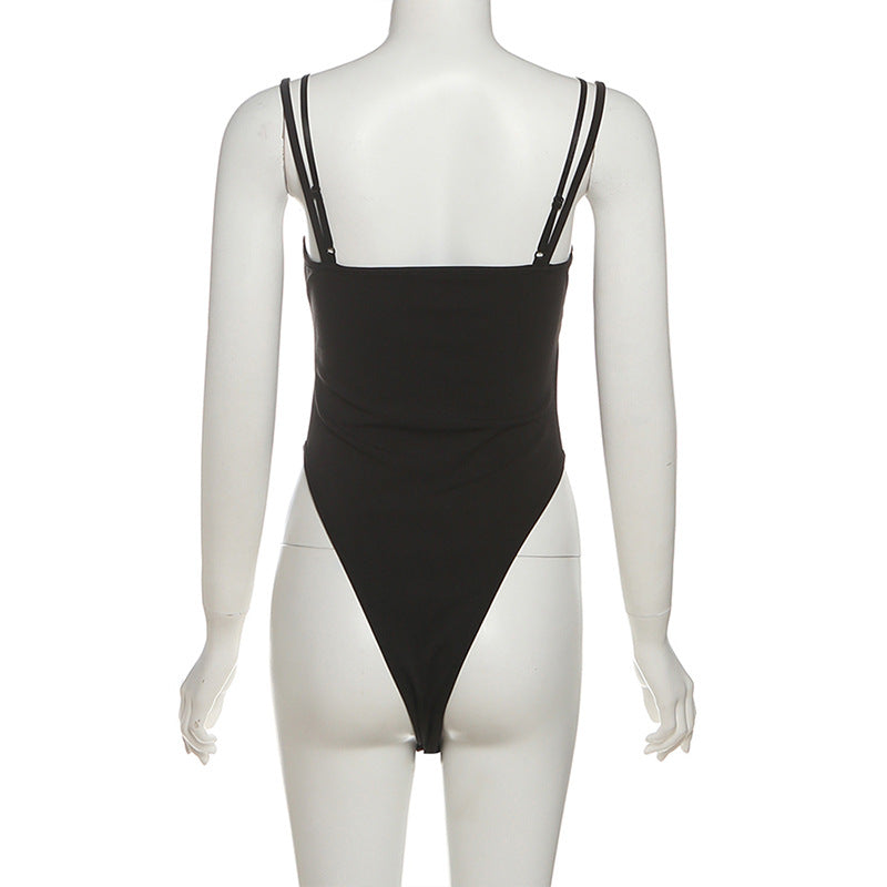 Effortless Fall Style: Two-Tone Sporty Stripe Cami Bodysuit with Delicate Lace Trim