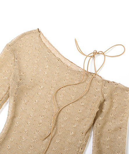 Y2K Grunge Distressed Knit Top - Sheer One-Shoulder Long Sleeve for Fall