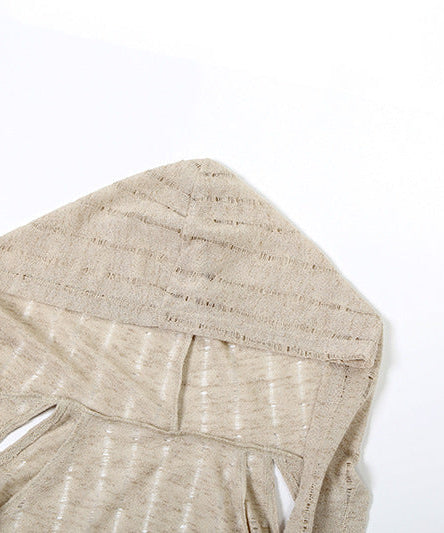 Effortless Fall Style: Distressed Open Knit Hooded Crop Top – Your Chic Layering Essential